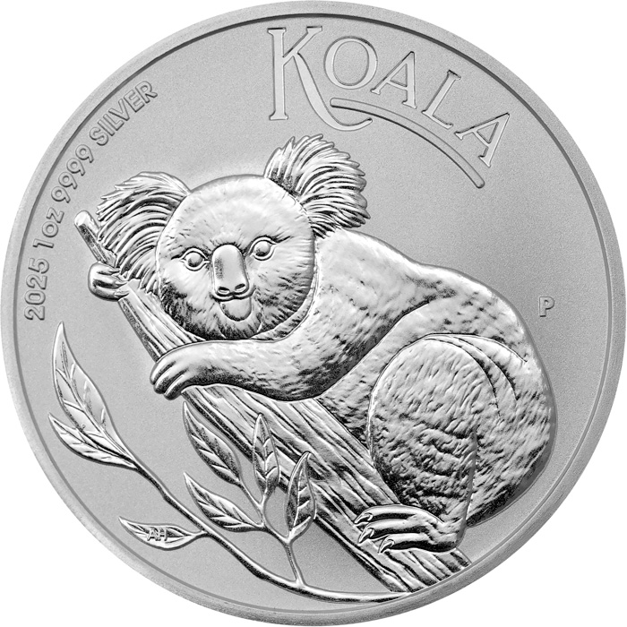 Přední strana Stříbrná investiční mince Koala 1 Oz 2025