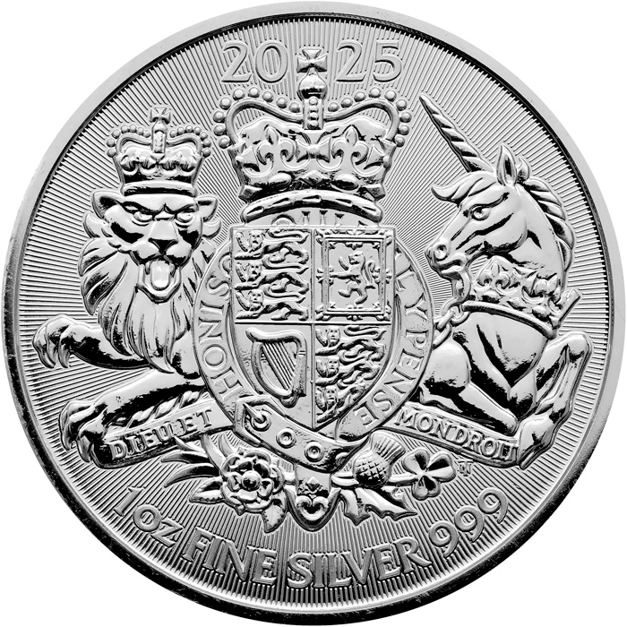 Přední strana Stříbrná investiční mince Royal Arms 1 Oz 2025