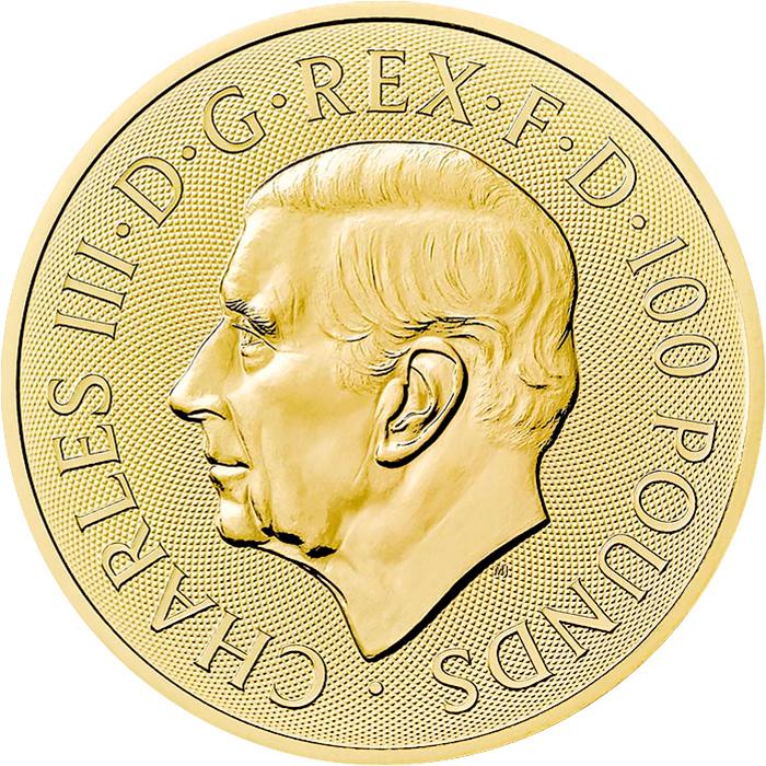 Zadní strana Zlatá investiční mince Royal Arms 1 Oz 2025