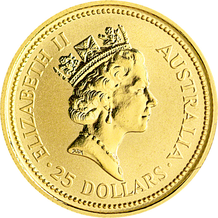 Zadní strana Zlatá investiční mince The Australian Nugget 1/4 Oz 1990