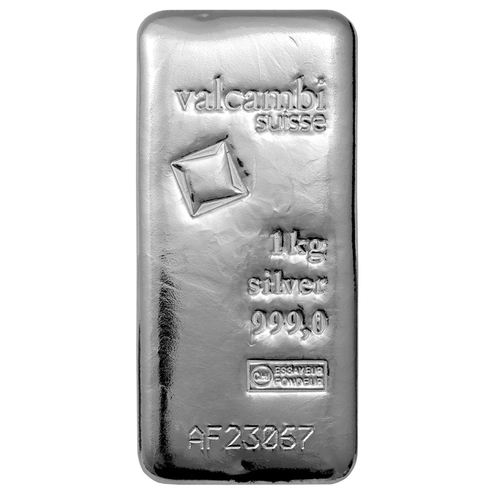 Přední strana 1000g Valcambi SA Švýcarsko Investiční stříbrný slitek