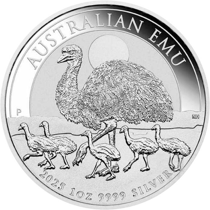 Přední strana Stříbrná investiční mince Emu 1 Oz 2025