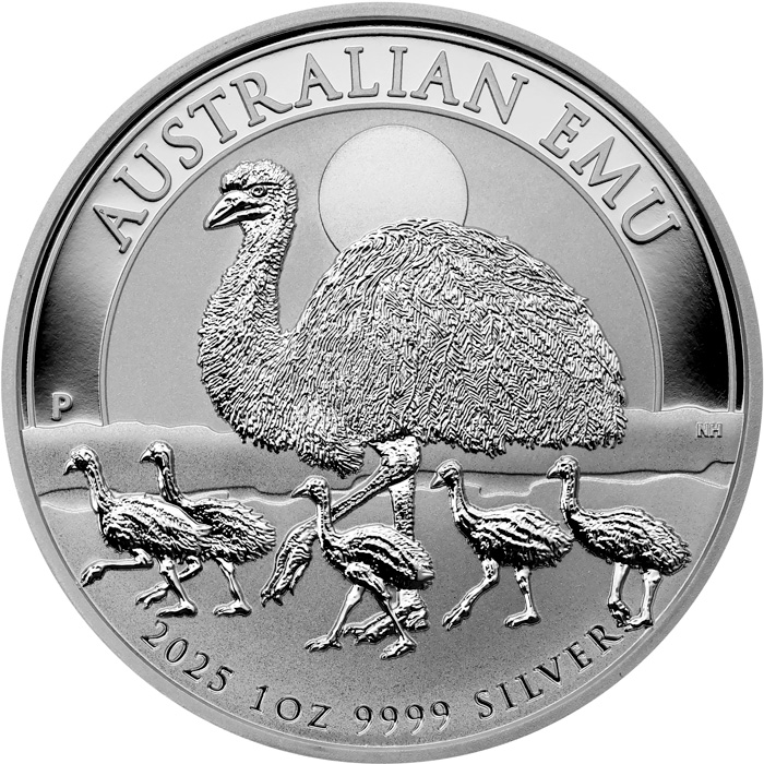 Přední strana Stříbrná investiční mince Emu 1 Oz 2025