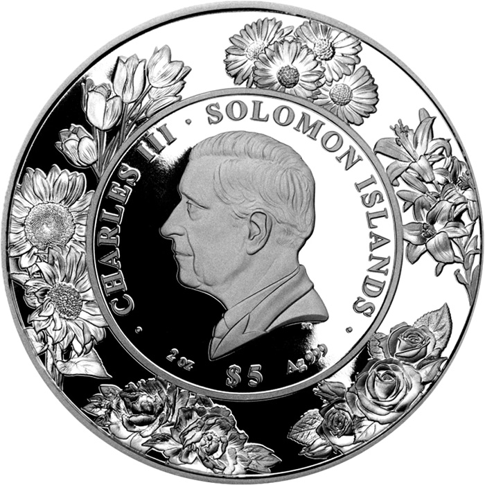 Zadní strana Strieborná minca 2 Oz Pivonka 3D 2025 Proof