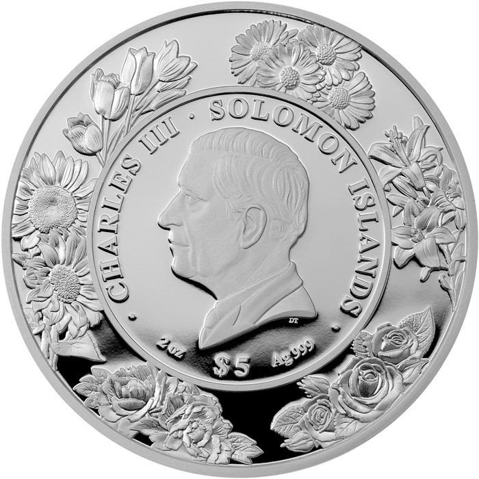 Zadní strana Stříbrná mince 2 Oz Pivoňka 3D 2025 Proof