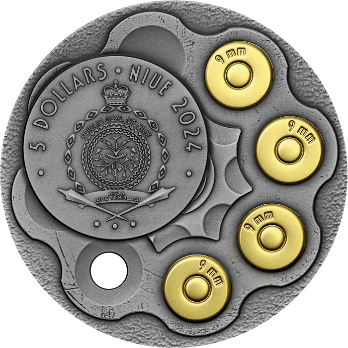 Zadní strana Stříbrná mince Gangsters - Lucky Luciano 2 Oz 2024 Antique Standard