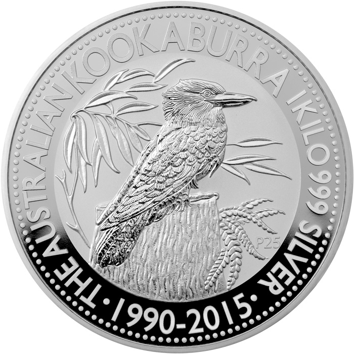Přední strana Stříbrná investiční mince Kookaburra Ledňáček 1 Kg 2015