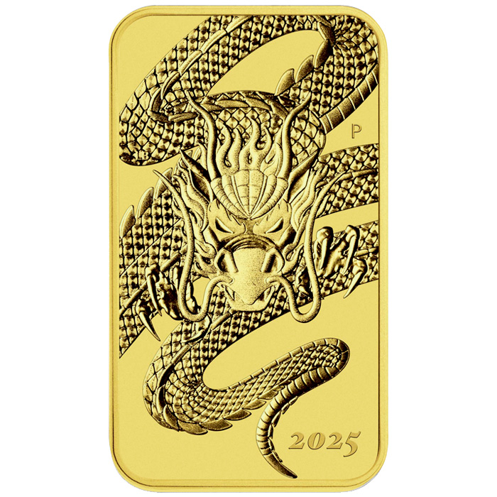 Přední strana Gold Investment Coin Rectangular Dragon 1 Oz 2025