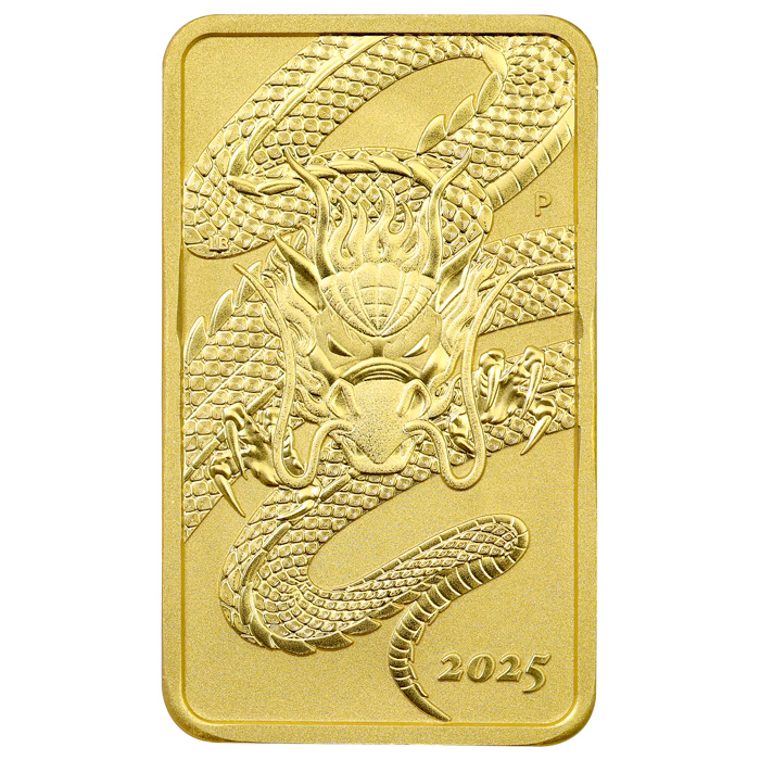 Přední strana Zlatá investiční mince Rectangular Dragon 1 Oz 2025