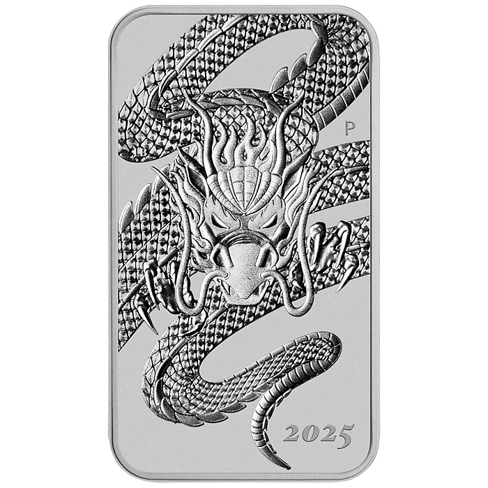 Přední strana Silver Investment Coin Rectangular Dragon 1 Oz 2025