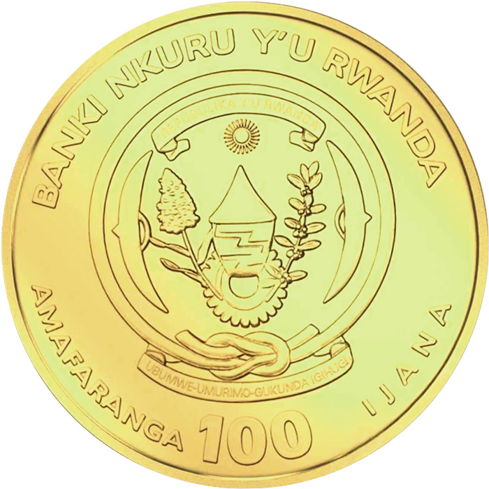 Zadní strana Zlatá minca Rok Koňa Rwanda 1 Oz 2026