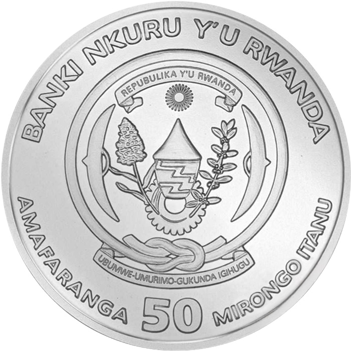 Zadní strana Stříbrná investiční mince Rok Koně Rwanda 1 Oz 2026
