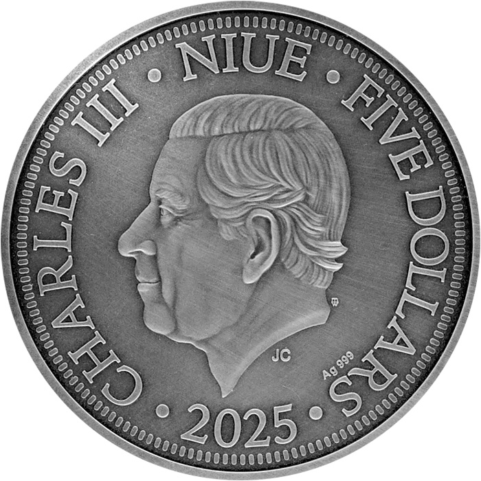Zadní strana Strieborná kolorovaná minca Kleopatra 2 Oz 2025 Antique Standard