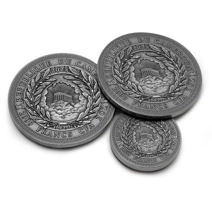 Zadní strana Edičný set XII. strieborných mincí séria Veľká grécka mytológia 2025 Antique Standard