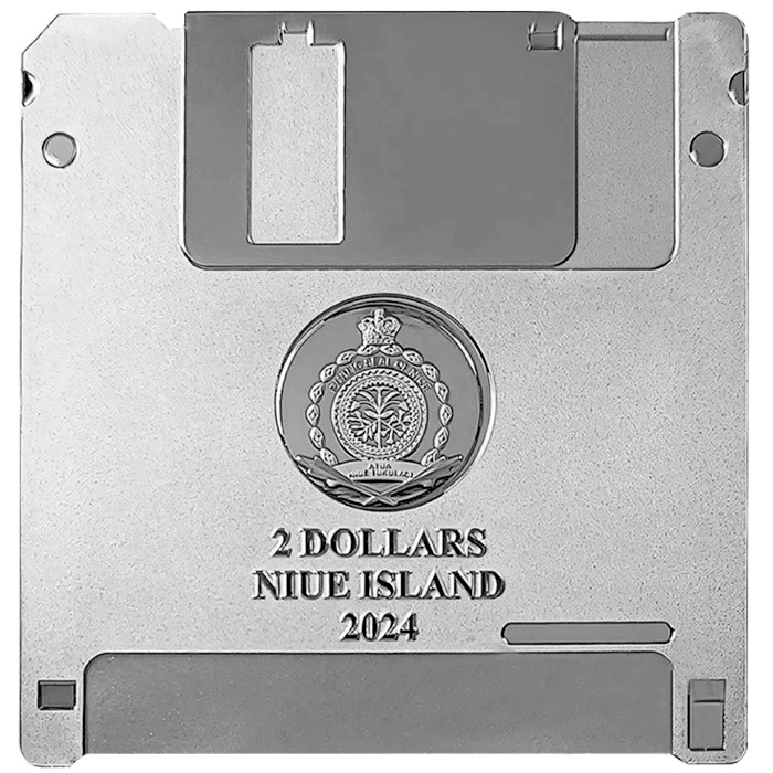 Zadní strana Stříbrná mince TechStalgic - Floppy disk 2024 Proof