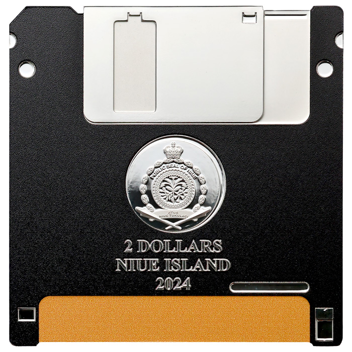 Zadní strana Strieborná kolorovaná minca TechStalgic - Floppy disk 2024 Proof