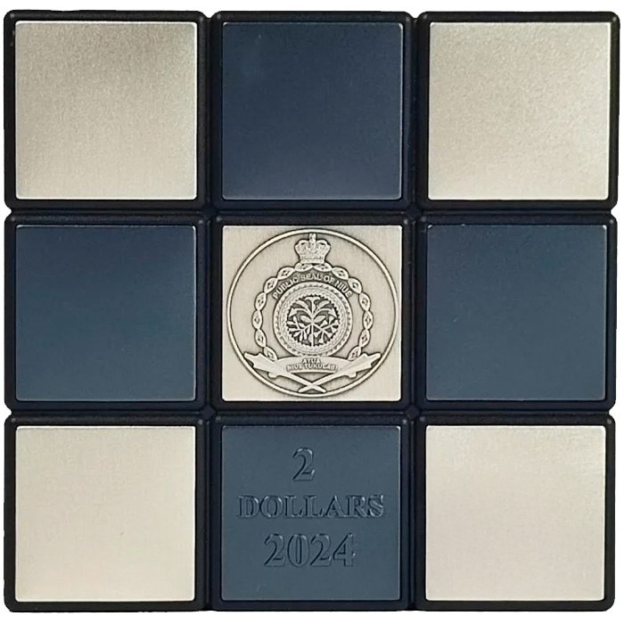 Zadní strana Strieborná minca Magická kocka 2 Oz 2024 Antique Standard