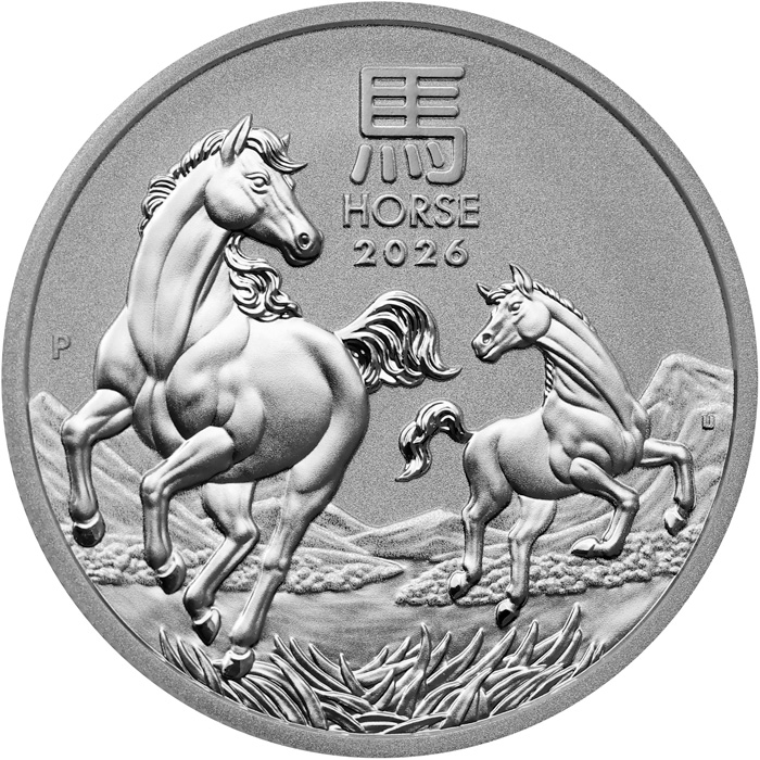 Přední strana Strieborná investičná minca Year of the Horse Rok Koňa Lunárna 1/2 Oz 2026