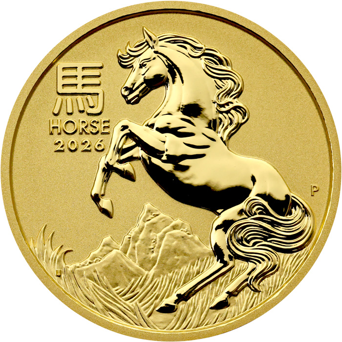 Přední strana Zlatá investičná minca Year of the Horse Rok Koňa Lunárna 1/2 Oz 2026