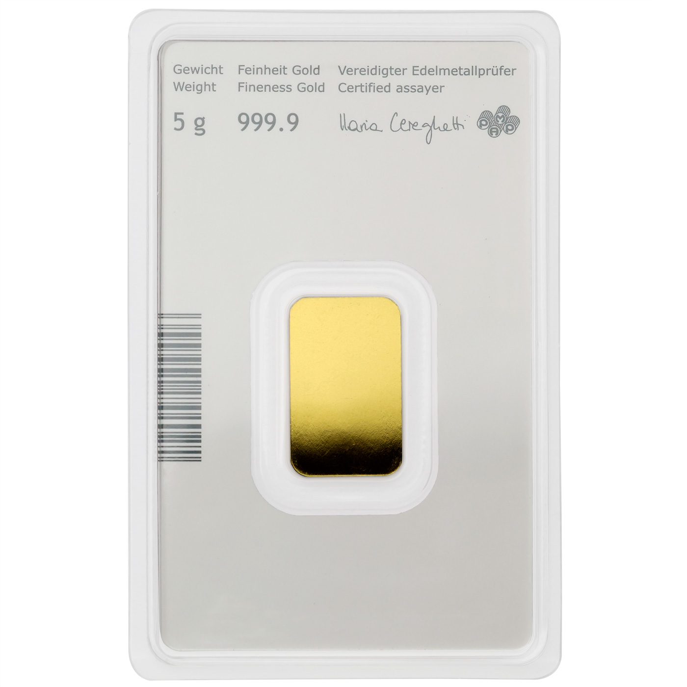 Zadní strana 5g Münze Österreich Investiční zlatý slitek