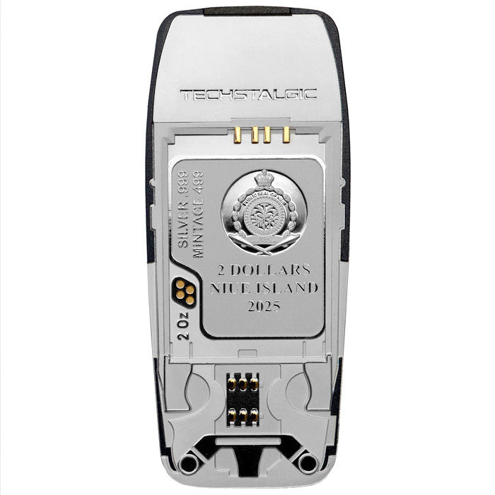 Zadní strana Stříbrná kolorovaná mince TechStalgic - Unbreakable Phone 2025 Proof