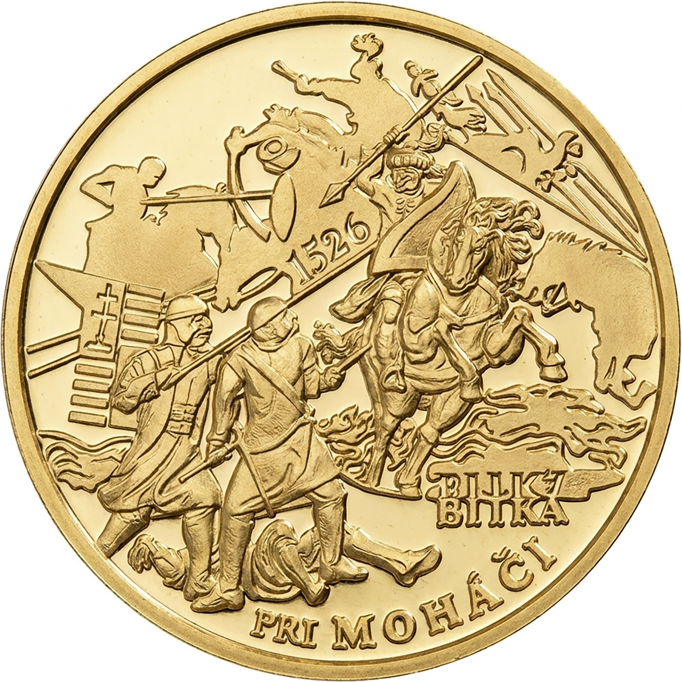 Přední strana Zlatá minca Bitka pri Moháči - 500. výročie 2026 Proof