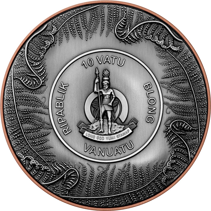 Zadní strana  Bimetalová mince Smilodon 2026 Antique Standard