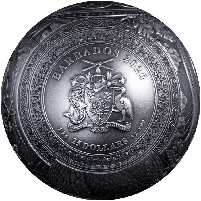 Zadní strana 1 kg-os ezüst remekmű - American Eagle 40. évfordulós 2026 Antik Standard