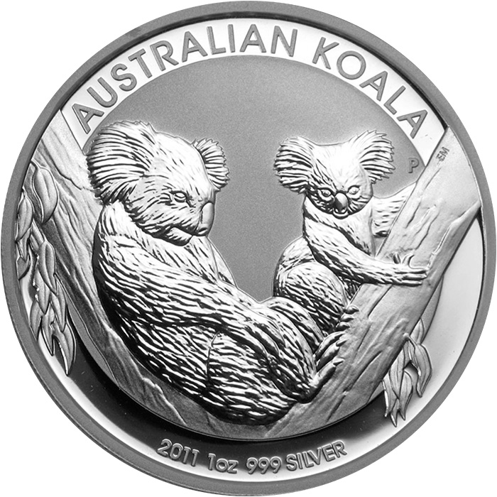 Přední strana Stříbrná investiční mince Koala 1 Oz 2011