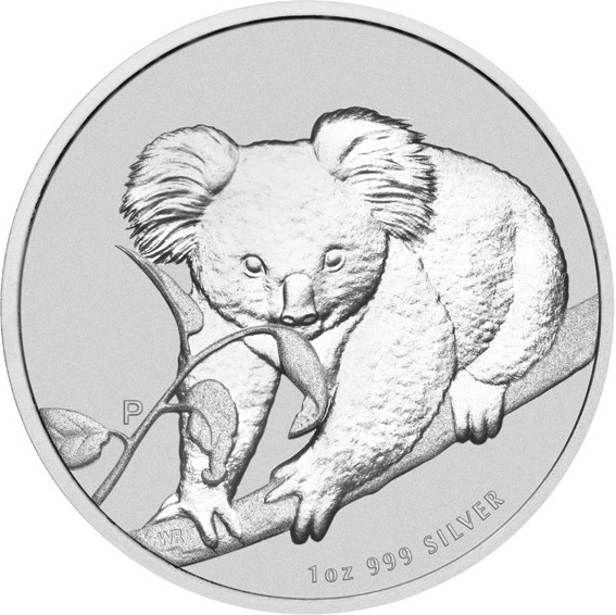 Přední strana Stříbrná investiční mince Koala 1 Oz 2010