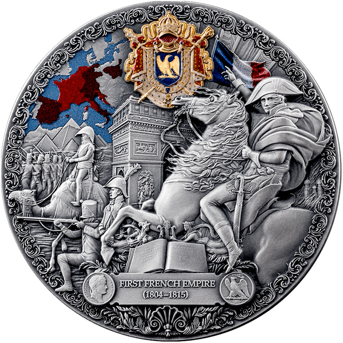 Přední strana Stříbrná mince 2 Oz Dědictví největších říší - Francouzská říše 2025 Antique Standard