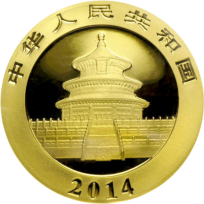 Zadní strana Zlatá investičná minca Panda 1/10 Oz 2014