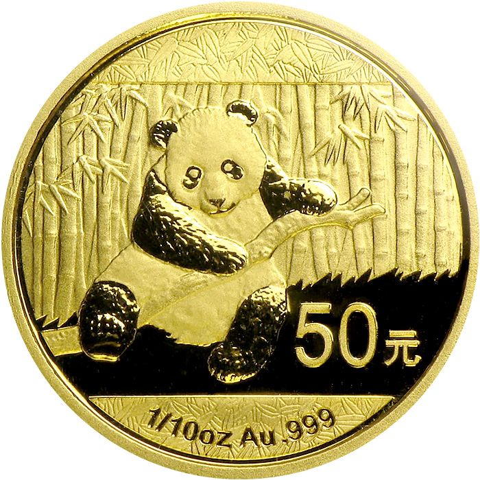 Přední strana Zlatá investičná minca Panda 1/10 Oz 2014