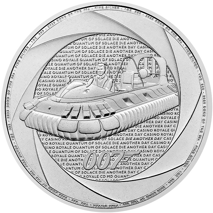 Přední strana Stříbrná investiční mince Šest dekád 007 - Bond 00. let 1 Oz 2025