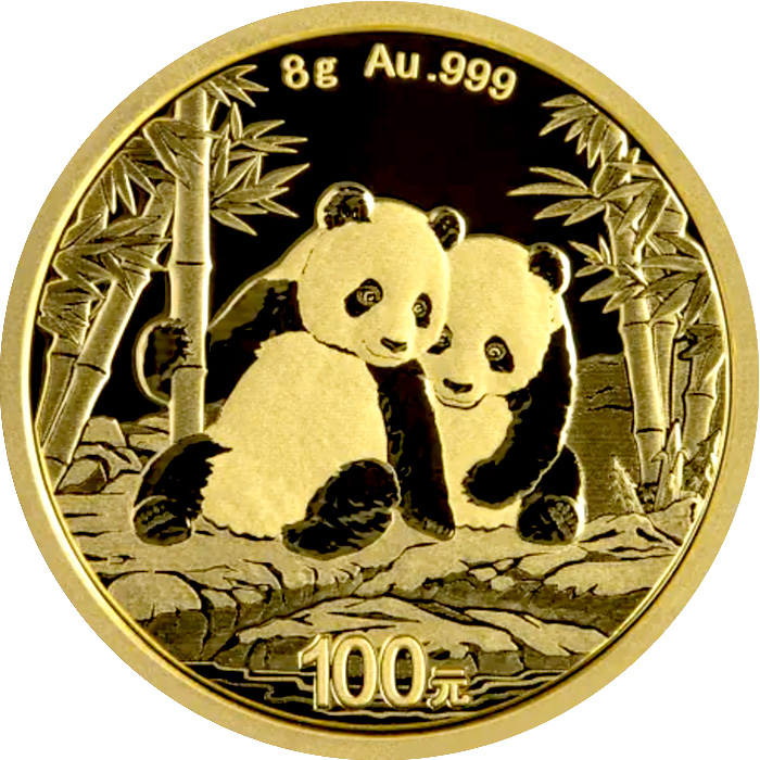 Přední strana Zlatá investiční mince Panda 8g 2026