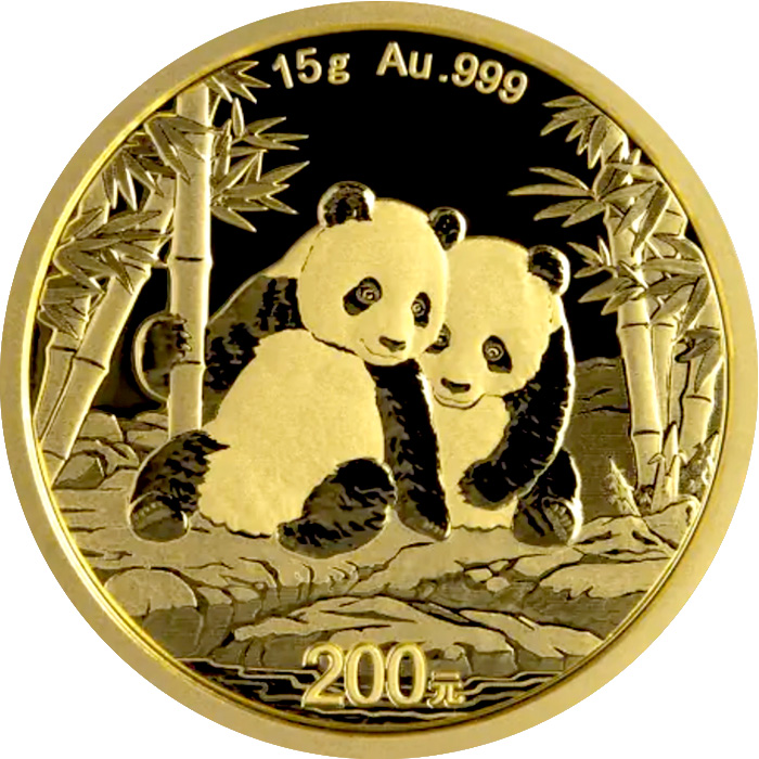 Přední strana Zlatá investiční mince Panda 15g 2026