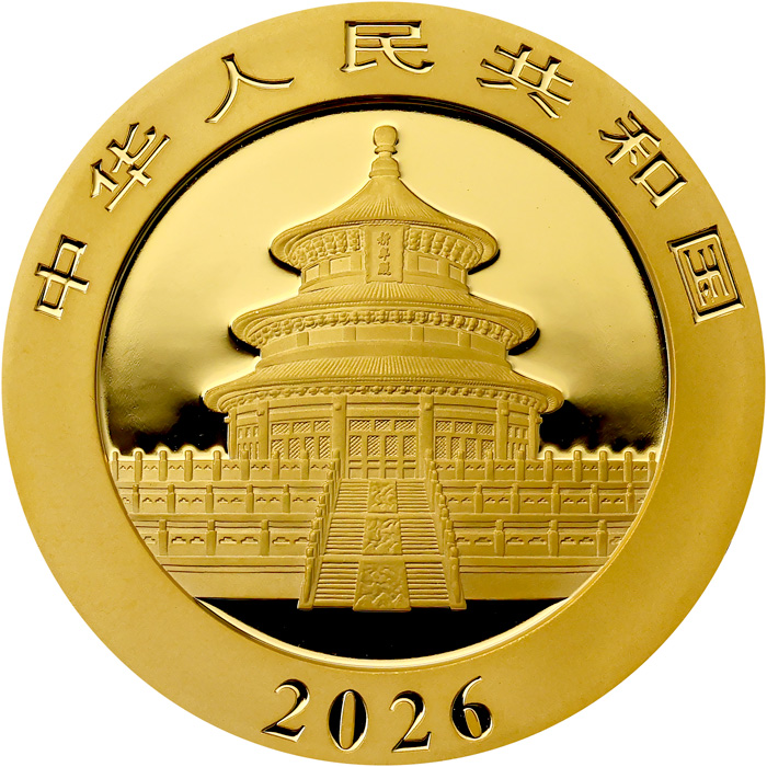 Zadní strana Zlatá investiční mince Panda 30g 2026