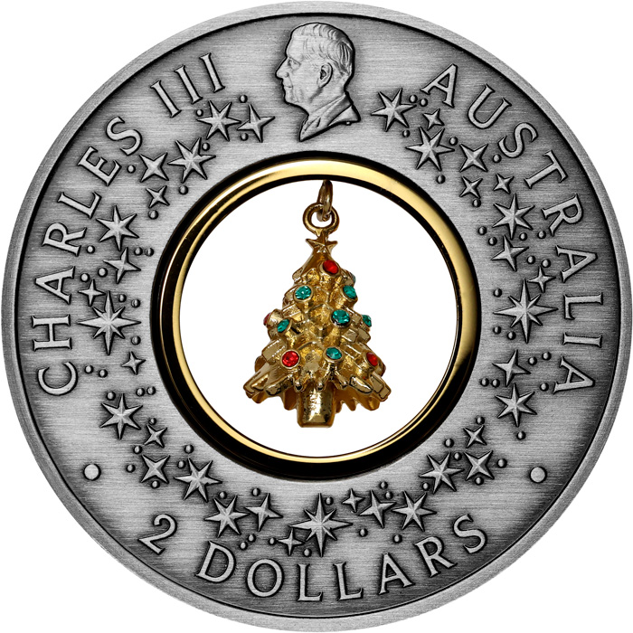 Zadní strana Stříbrná mince 2 Oz Santova dílna 2025 Antique Standard