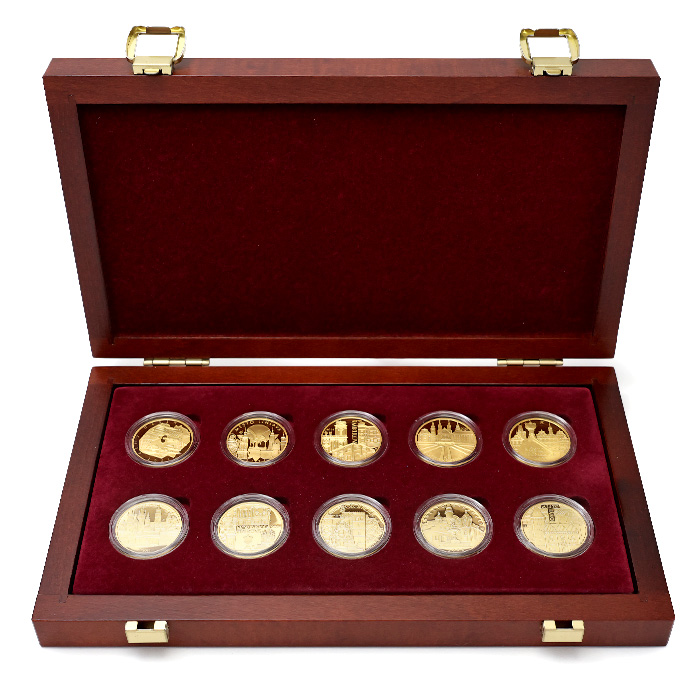 Přední strana 10 darabos Városi Műemlékvédelmi Aranyérme Sorozat 2021 - 2025 Proof