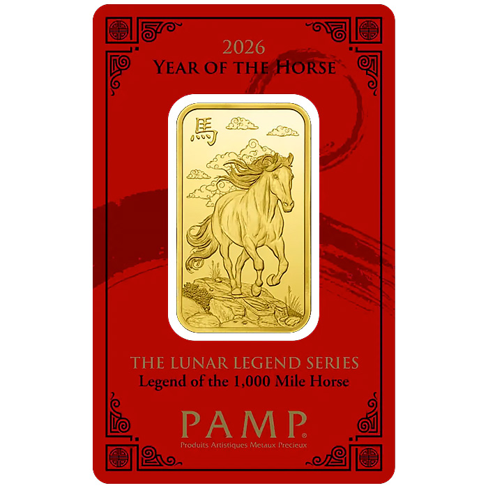 Přední strana 31,1g PAMP Investiční zlatý slitek Lunární Série Rok Koně 2026