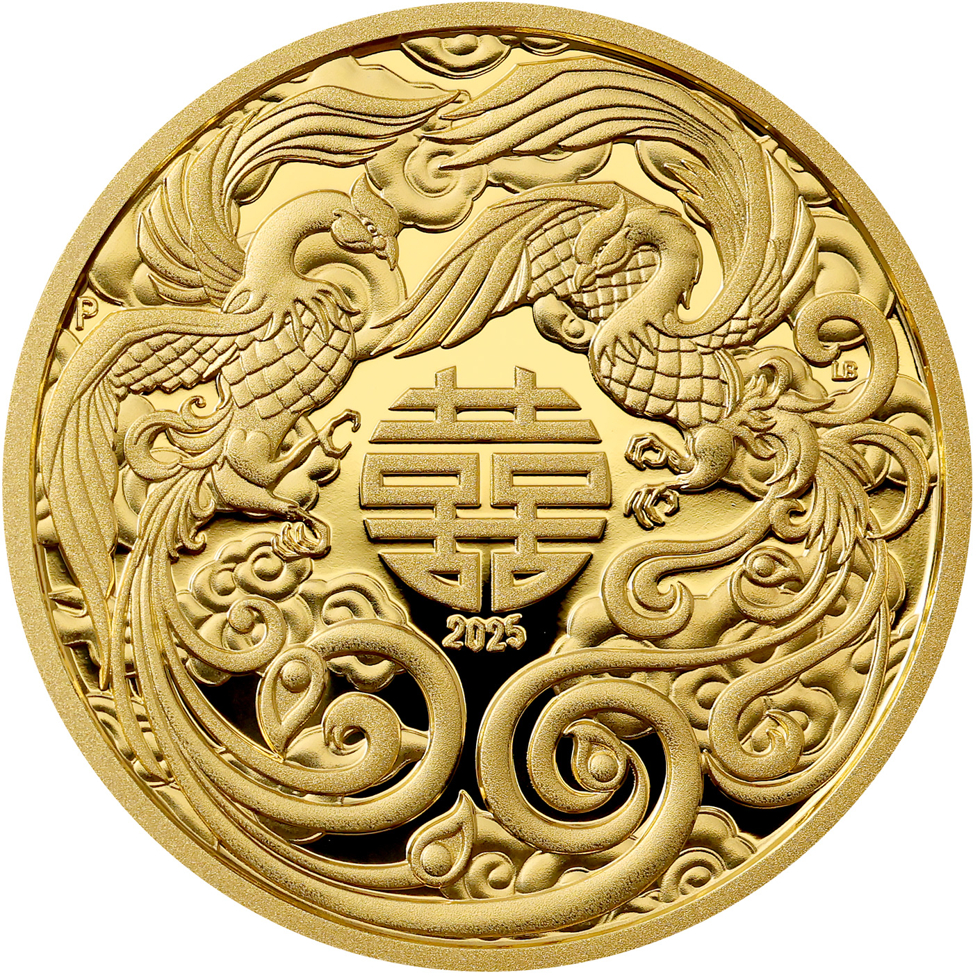 Přední strana Zlatá mince 1 Oz Fénix a Fénix High Relief 2025 Proof