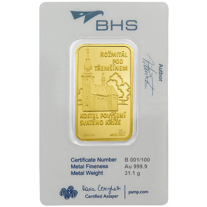 Zadní strana 31,1 g PAMP Investiční zlatý slitek Konzervatoř Evropy - Jakub Jan Ryba