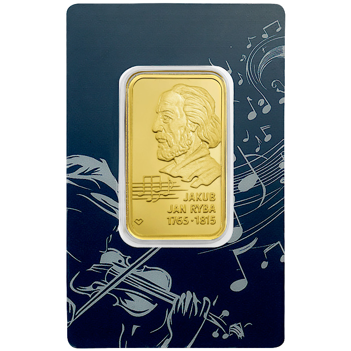 Přední strana 31,1 g PAMP Investiční zlatý slitek Konzervatoř Evropy - Jakub Jan Ryba