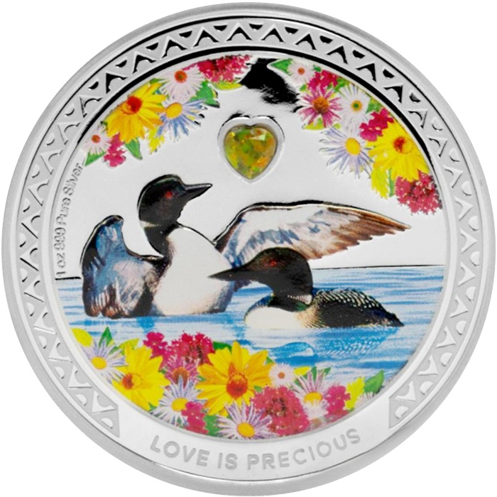 Přední strana Stříbrná mince Potáplice lední 1 Oz Love is Precious 2026 Proof