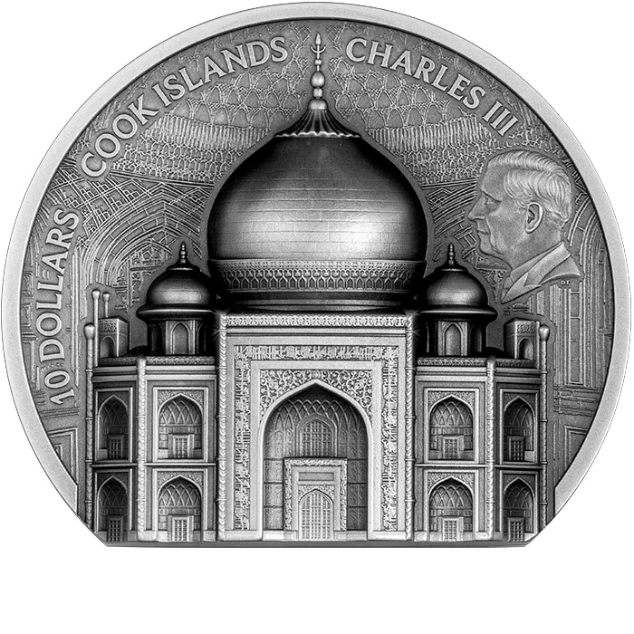 Zadní strana Stříbrná mince 2 Oz Taj Mahal Ultra High Relief 2025 Antique Standard