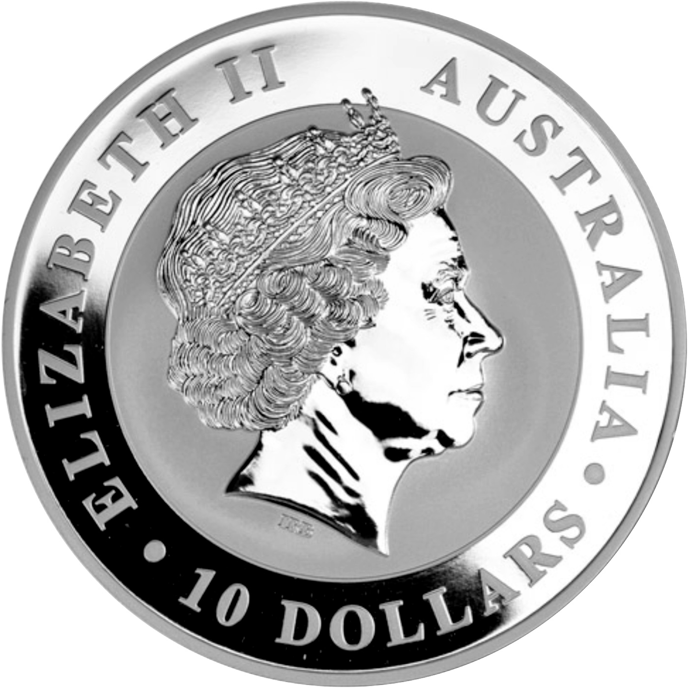 Zadní strana Stříbrná investiční mince Kookaburra Ledňáček 10 Oz 2011