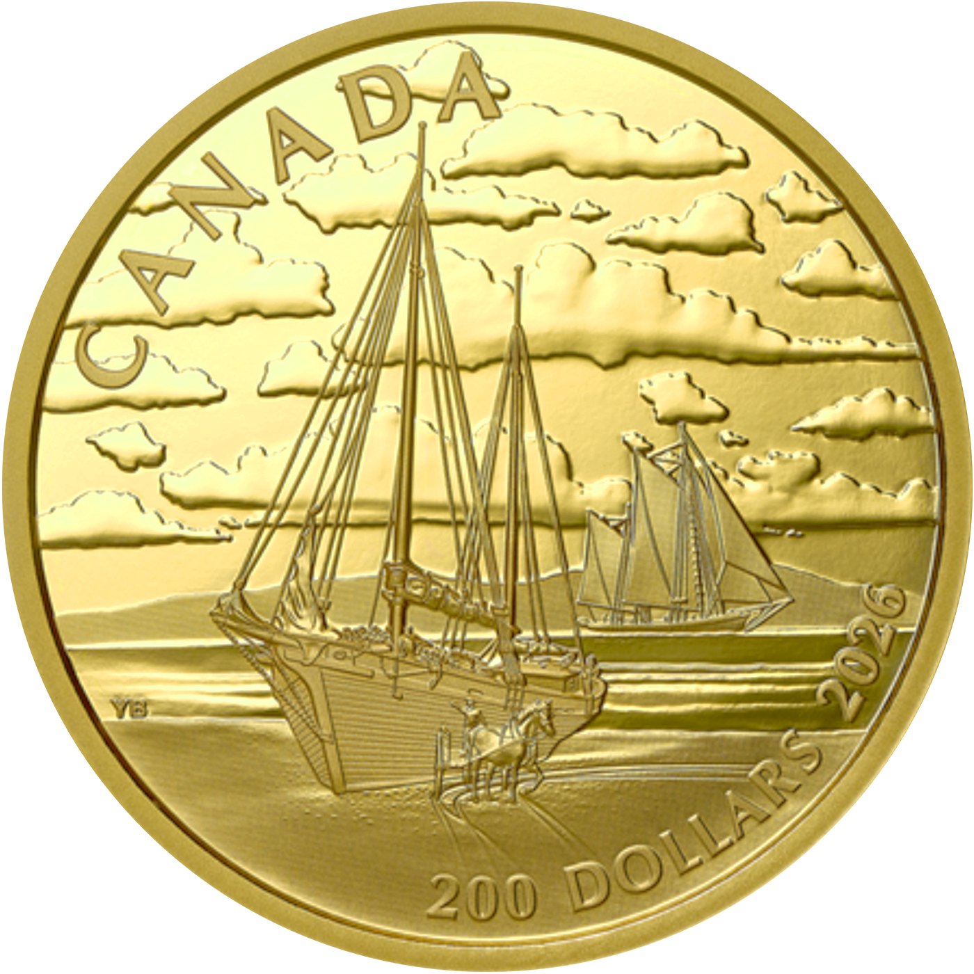 Přední strana Zlatá mince Tall Ships - Dvojštěžňová plachtenice Keč 2026 Proof