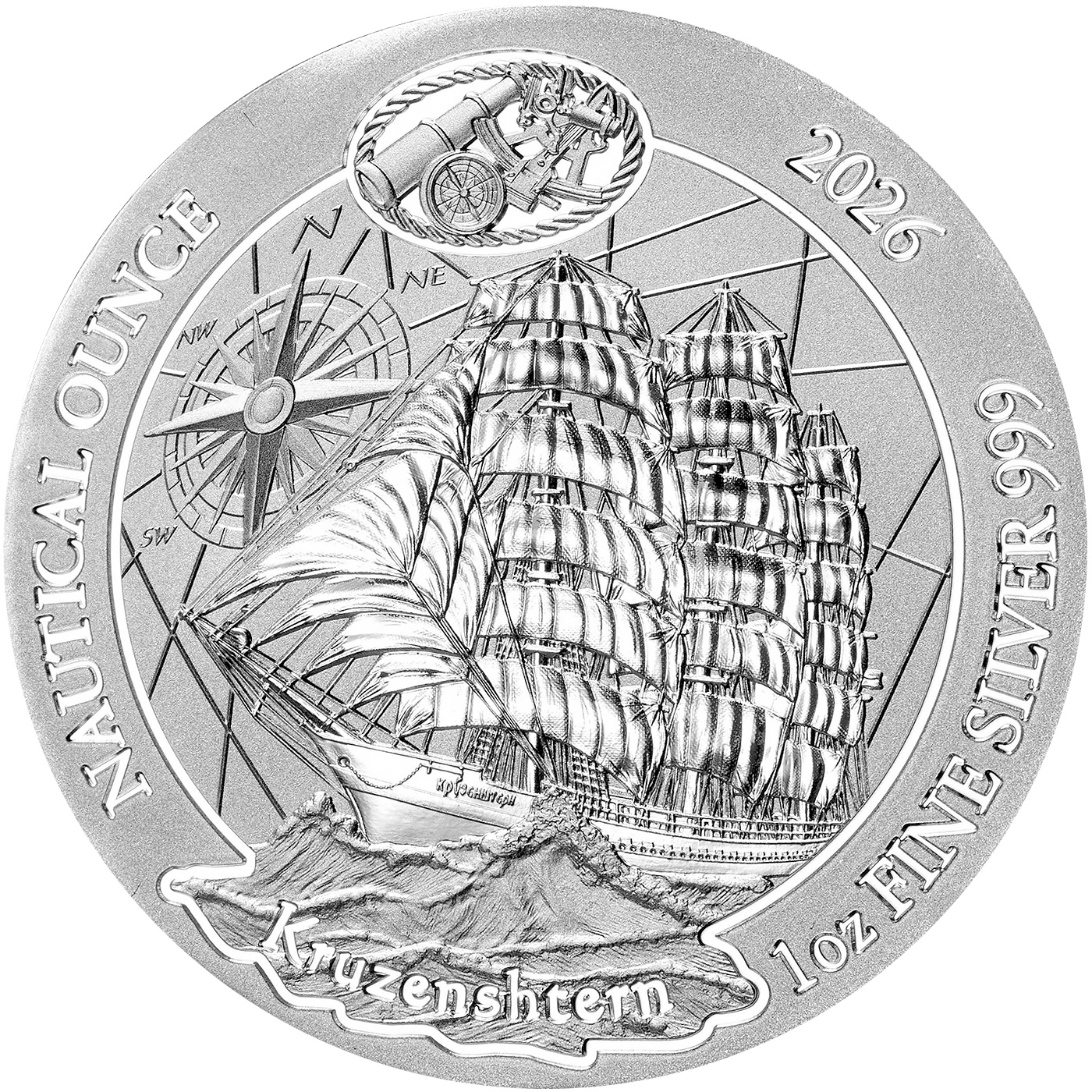 Přední strana Stříbrná investiční mince Kruzenshtern - Nautical Ounce 1 Oz 2026