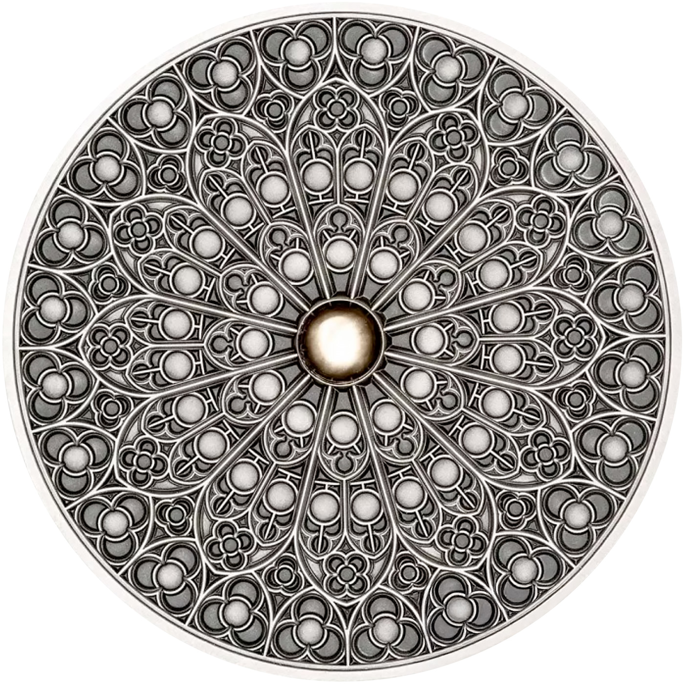 Přední strana Strieborná minca 3 Oz Mandala Art - Gotická Mandala 2019 Antique Standard
