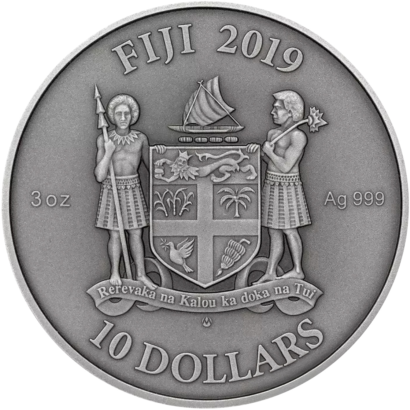 Zadní strana Strieborná minca 3 Oz Mandala Art - Gotická Mandala 2019 Antique Standard